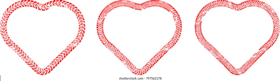 Tire tracks in heart form. Car thread silhouette. Vector illustration. Love symbol