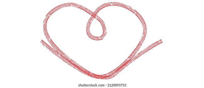 Tire tracks in heart form. One line love heart . Infinity love . Car thread silhouette. Vector illustration.