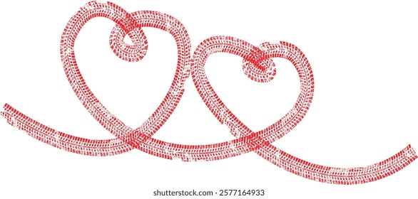 Tire tracks in heart form. One line love heart .Car thread silhouette. Heart symbol .Vector illustration.
