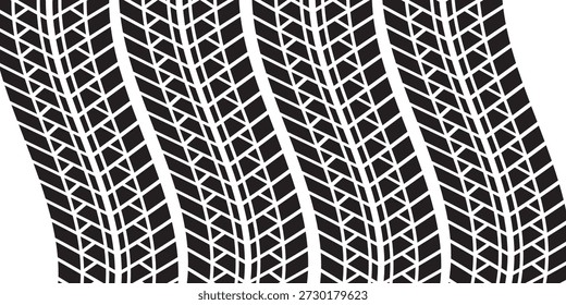 Tire tracks icons set. Tire track. Silhouette style. Vector icons