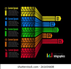 Tire tracks infographics background.