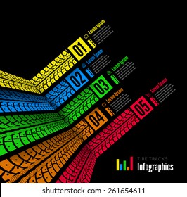 Tire tracks infographics background