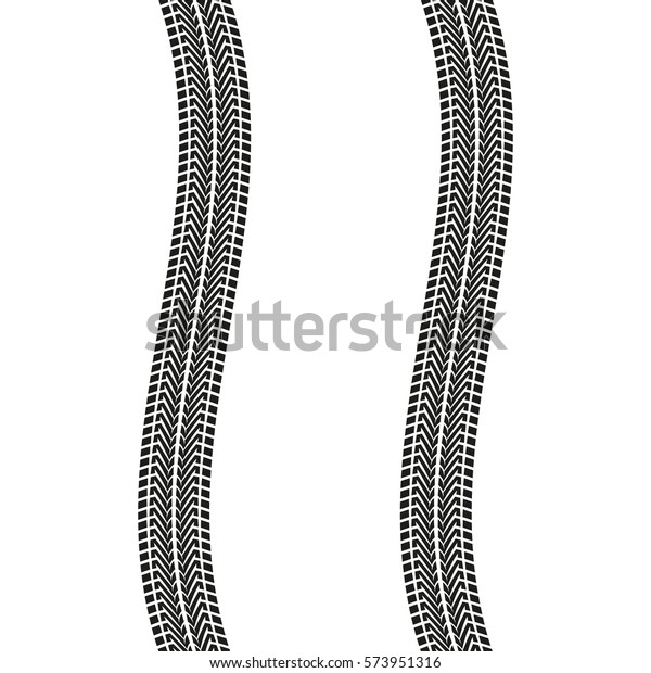 Tire tracks isolated on white background.\
Winding Tyre prints. Vector\
illustration.