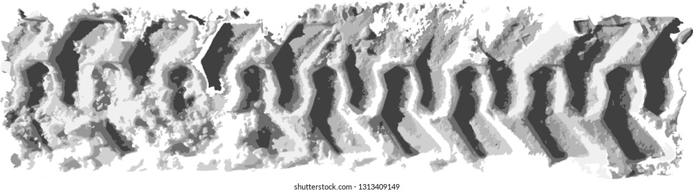 Tire tracks line print texture. Horizontal grunge banner. Off-road background. Graphic vector illustration.