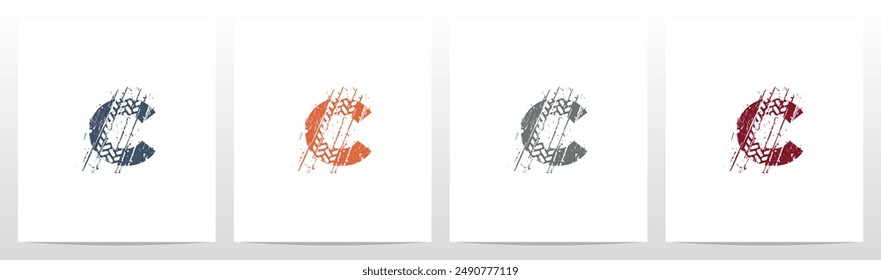 Tire Tracks Mark Dirty Grunge Letter Initial Logo Design C