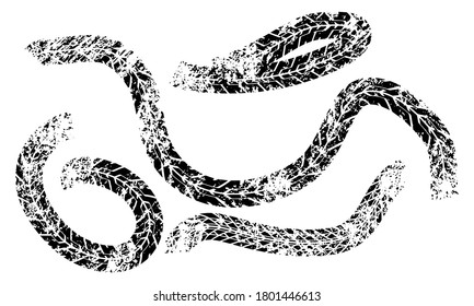 Pistas de neumáticos marcan el fondo en negro y blanco Ilustración vectorial