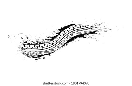 Tire tracks marks background in black and white style Vector illustration