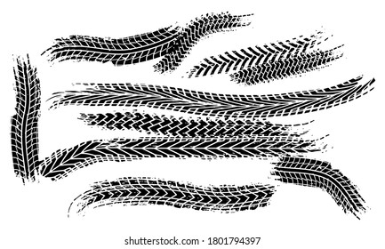 Tire tracks marks background in black and white style Vector illustration
