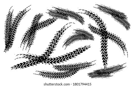 Tire tracks marks background in black and white style Vector illustration