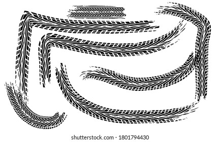 Pistas de neumáticos marcan el fondo en negro y blanco Ilustración vectorial