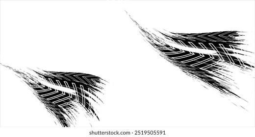 Tire tracks, motorbike wheel or car tread marks, grunge vector. Bicycle or motocross road rally tire tracks, speed motorbike racing rubber track pattern,