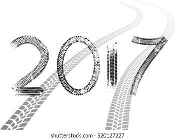 Tire Tracks . New year 2017. Car tread silhouette.