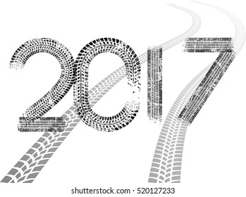 Tire Tracks . New year 2017. Car tread silhouette.
