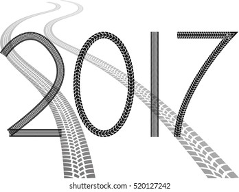 Tire Tracks . New year 2017. Car tread silhouette.