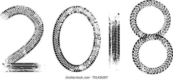 Tire Tracks . New year 2018. Car tread silhouette.