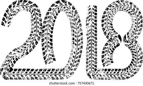 Tire Tracks . New year 2018. Car tread silhouette.