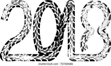 Tire Tracks . New year 2018. Car tread silhouette.
