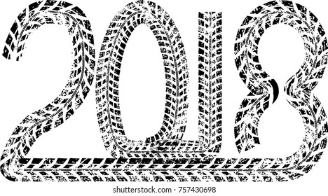 Tire Tracks . New year 2018. Car tread silhouette.