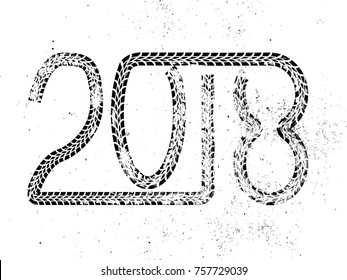 Tire Tracks . New year 2018. Car tread silhouette.