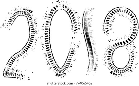 Tire Tracks . New year 2018. Car tread silhouette.