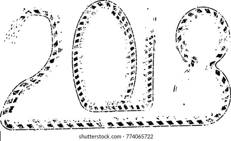 Tire Tracks . New year 2018. Car tread silhouette.