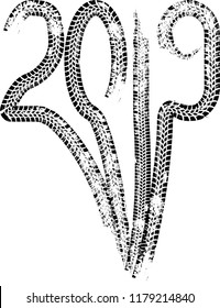 Tire Tracks . New year 2019. Car tread silhouette.