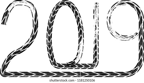 Tire Tracks . New year 2019. Car tread silhouette.