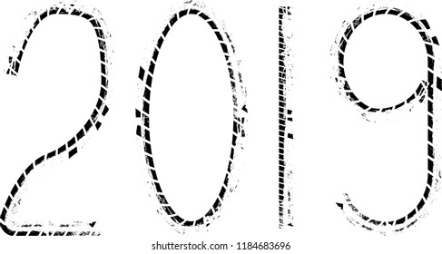 Tire Tracks . New year 2019. Car tread silhouette.