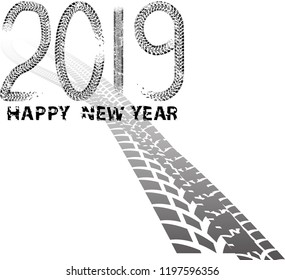 Tire Tracks . New year 2019. Vector Car tread silhouette.
