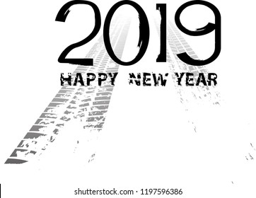 Tire Tracks . New year 2019. Vector Car tread silhouette.