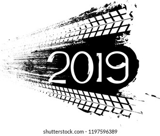 Tire Tracks . New year 2019. Vector Car tread silhouette.