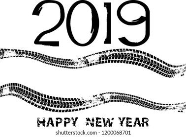 Tire Tracks . New year 2019. Car tread silhouette.