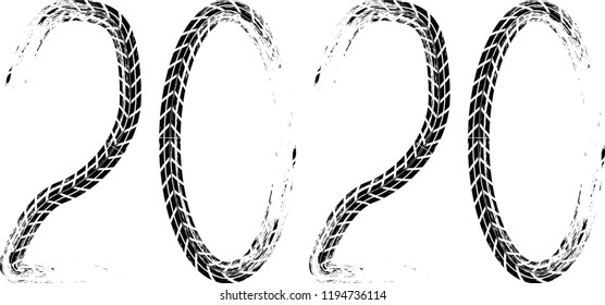 Tire Tracks . New year 2020. Car tread silhouette.