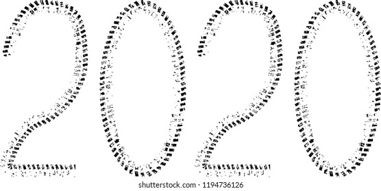 Tire Tracks . New year 2020. Car tread silhouette.