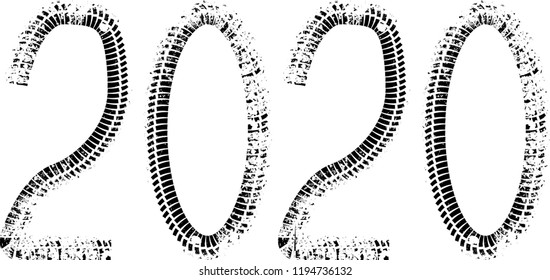 Tire Tracks . New year 2020. Car tread silhouette.