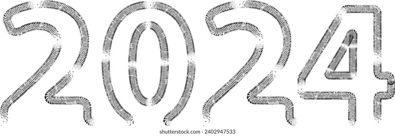 Tire Tracks . New year 2024. Car tread silhouette.