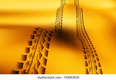 Tire tracks on yellow sand background. Vector illustration