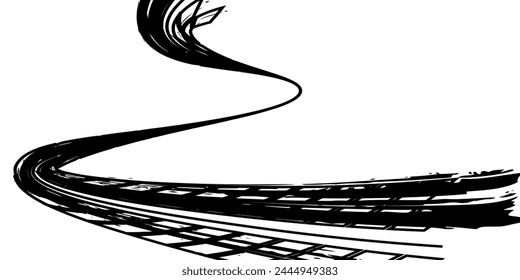 tire tracks in perspective view. Vector illustration isolated on white background