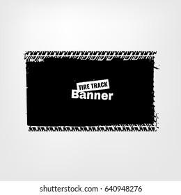 Tire Tracks Print Texture. Horizontal grunge banner. Off-road background. Graphic vector illustration. Editable graphic image in dark grey and white colors