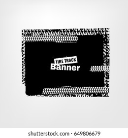 Tire Tracks Print Texture. Horizontal grunge banner. Off-road background. Graphic vector illustration. Editable graphic image in dark grey and white colors