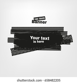 Tire Tracks Print Texture. Horizontal grunge banner. Off-road background. Graphic vector illustration. Editable graphic image in dark grey and white colors