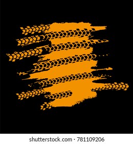 Tire Tracks Print Texture. Horizontal grunge strokes. Off-road background. Graphic vector illustration. Editable graphic image in dark grey and orange colors
