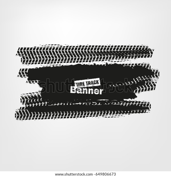 Tire Tracks Print Texture.\
Horizontal grunge banner. Off-road background. Graphic vector\
illustration. Editable graphic image in dark grey and white\
colors