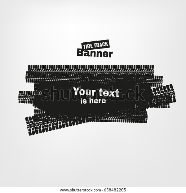 Tire Tracks Print Texture.\
Horizontal grunge banner. Off-road background. Graphic vector\
illustration. Editable graphic image in dark grey and white\
colors