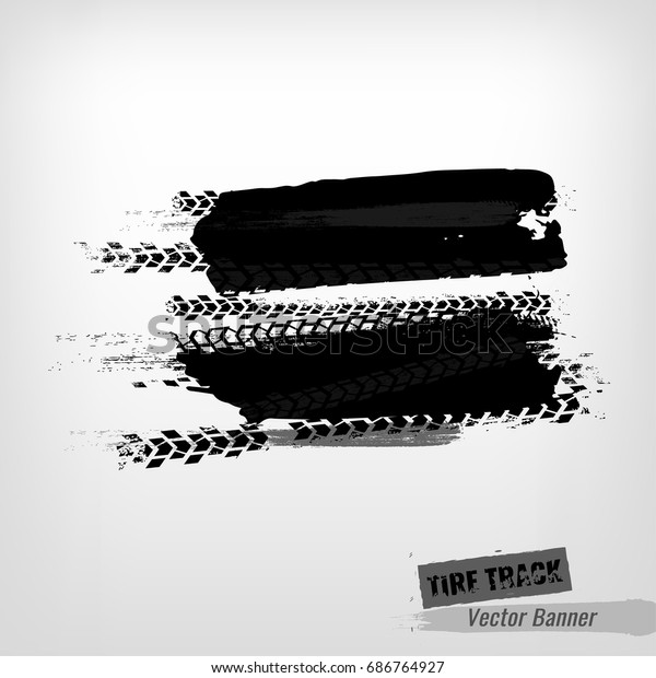 Tire\
Tracks Print Texture. Horizontal grunge banner. Off-road\
background. Graphic vector illustration. Editable graphic image in\
black colour isolated on a light grey\
background.