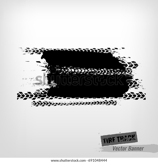 Tire
Tracks Print Texture. Horizontal grunge banner. Off-road
background. Graphic vector illustration. Editable graphic image in
black colour isolated on a light grey
background.