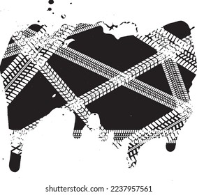 Tire Tracks Print Texture . Ink Splash Background . 