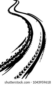 Tire Tracks Print Texture. Off-road background. Graphic vector illustration. Editable graphic image in black colour isolated on a white background.