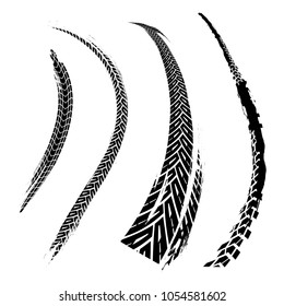 Tire Tracks Print Texture. Off-road background. Graphic vector illustration. Editable graphic image in black colour isolated on a white background.
