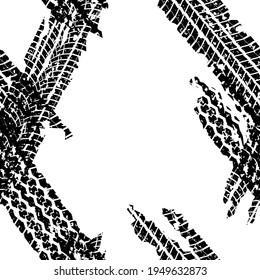Tire tracks seamless background or pattern. Wheels print with grunge texture. Vector illustration.